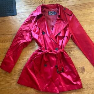 American Living red satin trench coat